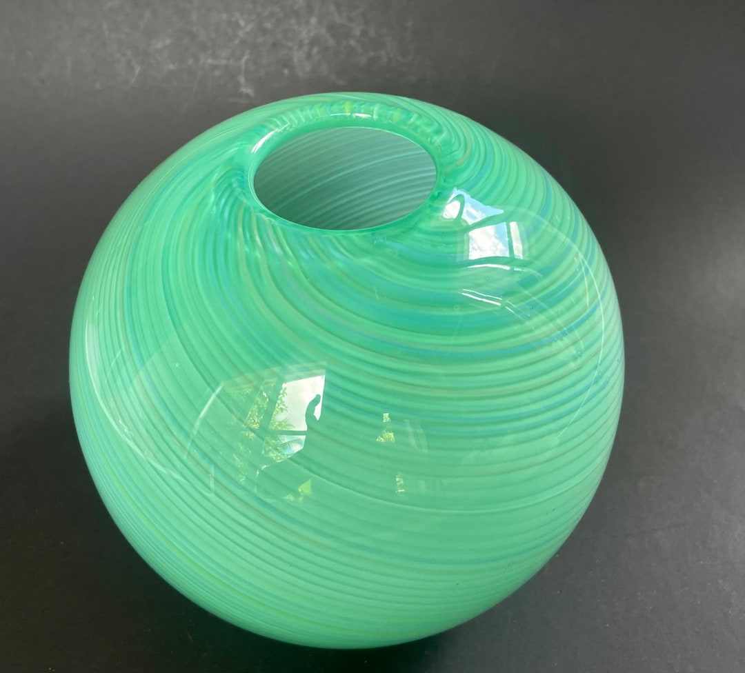 Vintage Dansk Art Glass Vase Green & Blue Midcentury Danish Modern Aqua