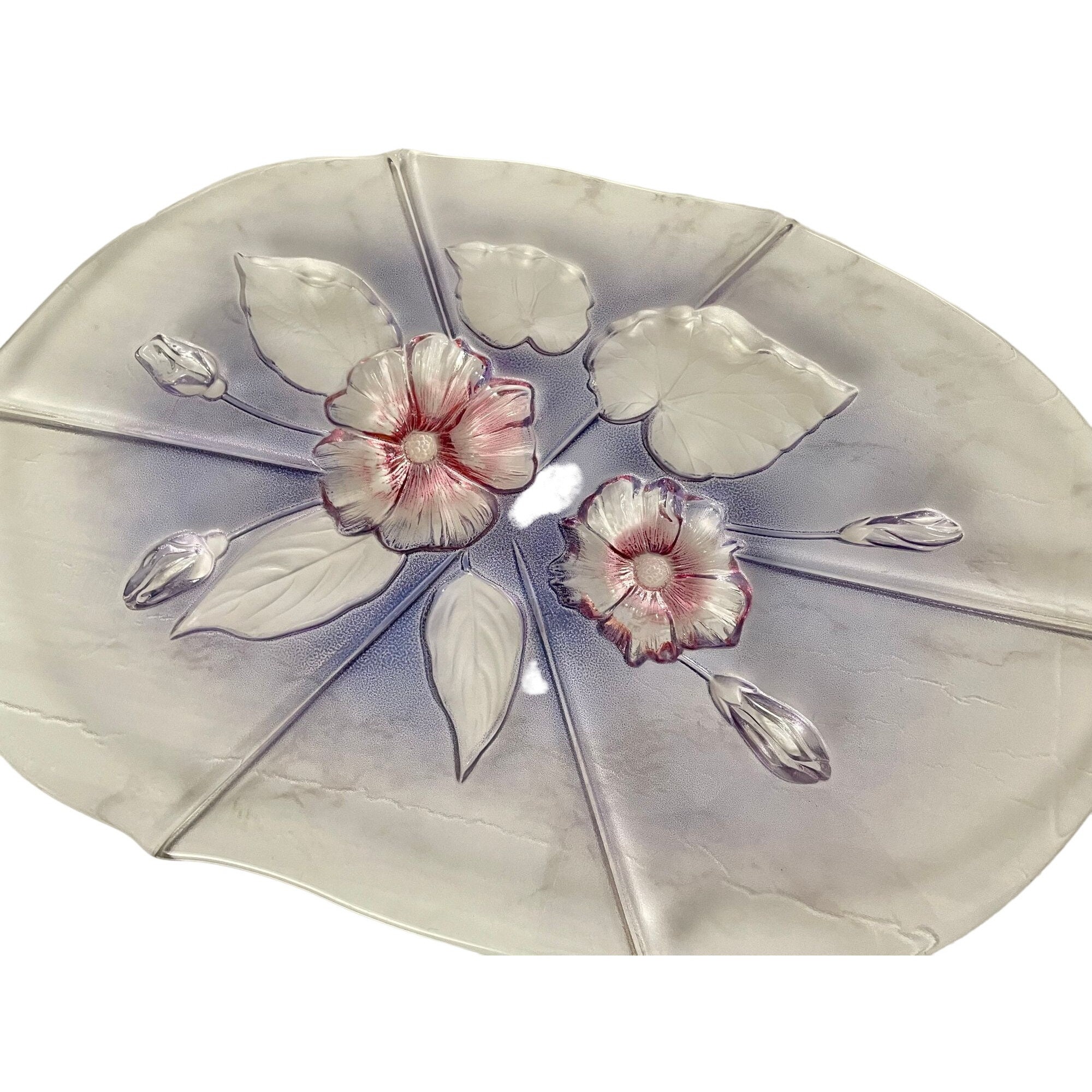 Vintage Mikasa Walther Glass Oval Platter – Raised Floral & Leaf