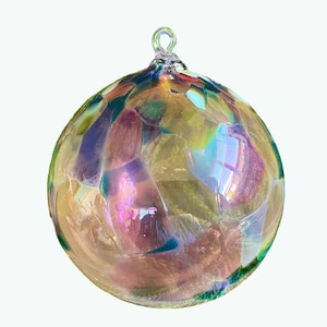 Vintage Handblown Glass Christmas Ornament – Large 4&quot; Purple & Orange Art Glass Ball, Handmade Holiday Decor