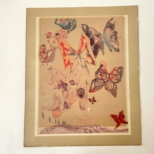 RARE 1951 Salvador Dalí Lithograph Butterflies • Original Period Offset Print from Mrs. Albert D. Lasker Collection • Signed Surreal Art