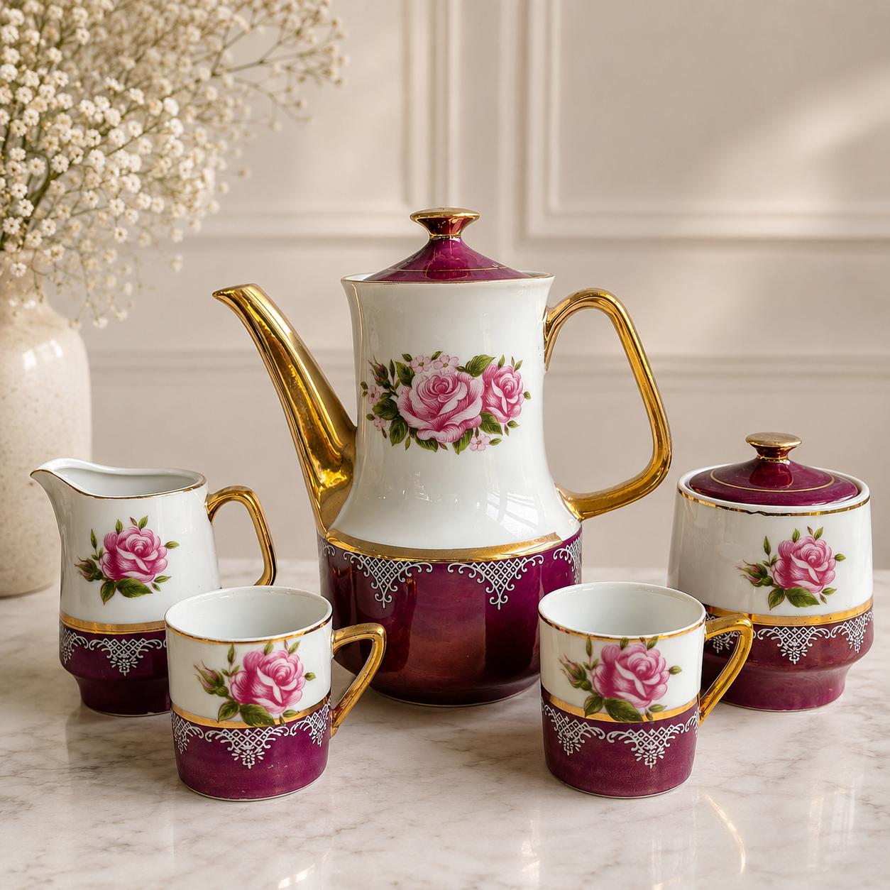 Vintage Coffee Set With Iridescent Purple & Gold Details by Vandel