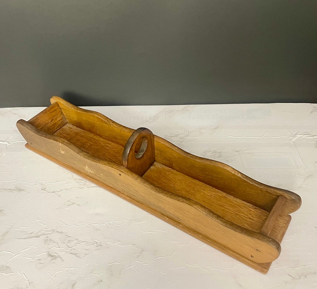 Vintage Wooden Crackers Caddy Snack Tray Long Cracker Holder Serving