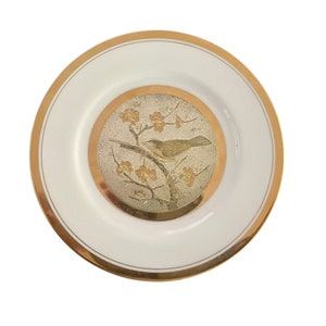 Vintage Japanese Chokin Art Plate – 24K Gold Gilded Porcelain with Bird Design, Made in Japan, Wall Decor, Collectible Gift