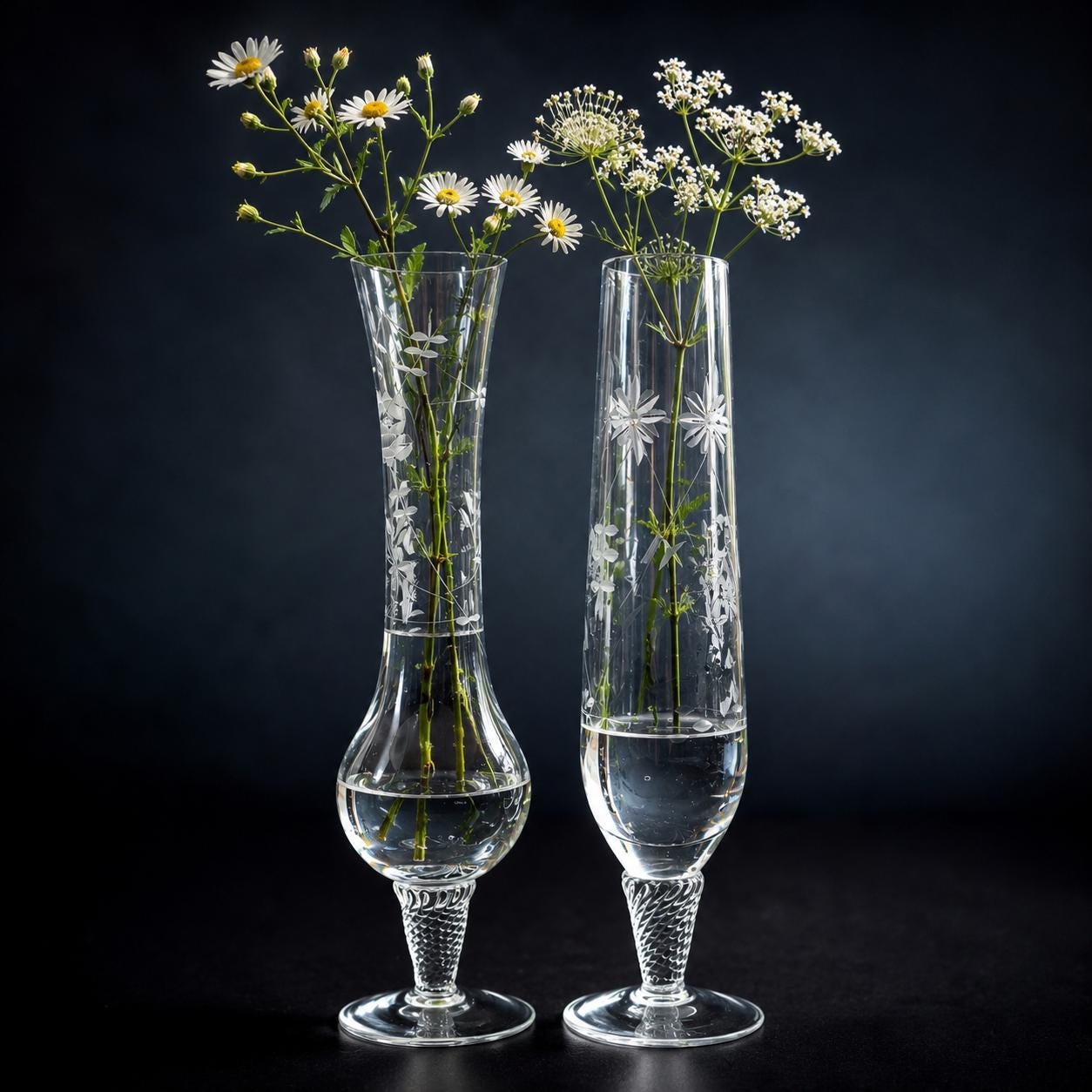 Vintage Etched Glass Bud Vases