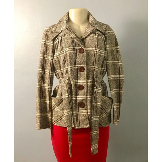 Vintage JC Penney Coat Jacket 1970s Brown Plaid D… - image 4