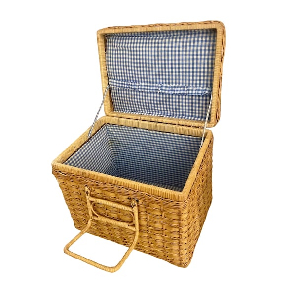 Large Picnic Basket Woven Rattan with Latch Handles vintage picnic basket decor chest Woven storage Double Handled Basket Hamper Style.