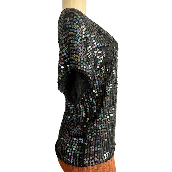 Vintage Silk Blouse with Sequins by Sarafino in B… - image 4