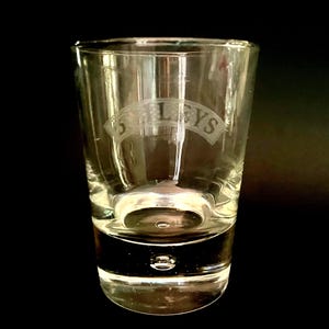 Vintage Baileys Irish Cream Lowball Glass clear with etched Baileys Logo and bubble On the rocks frosted glas Home Bar decor gift.