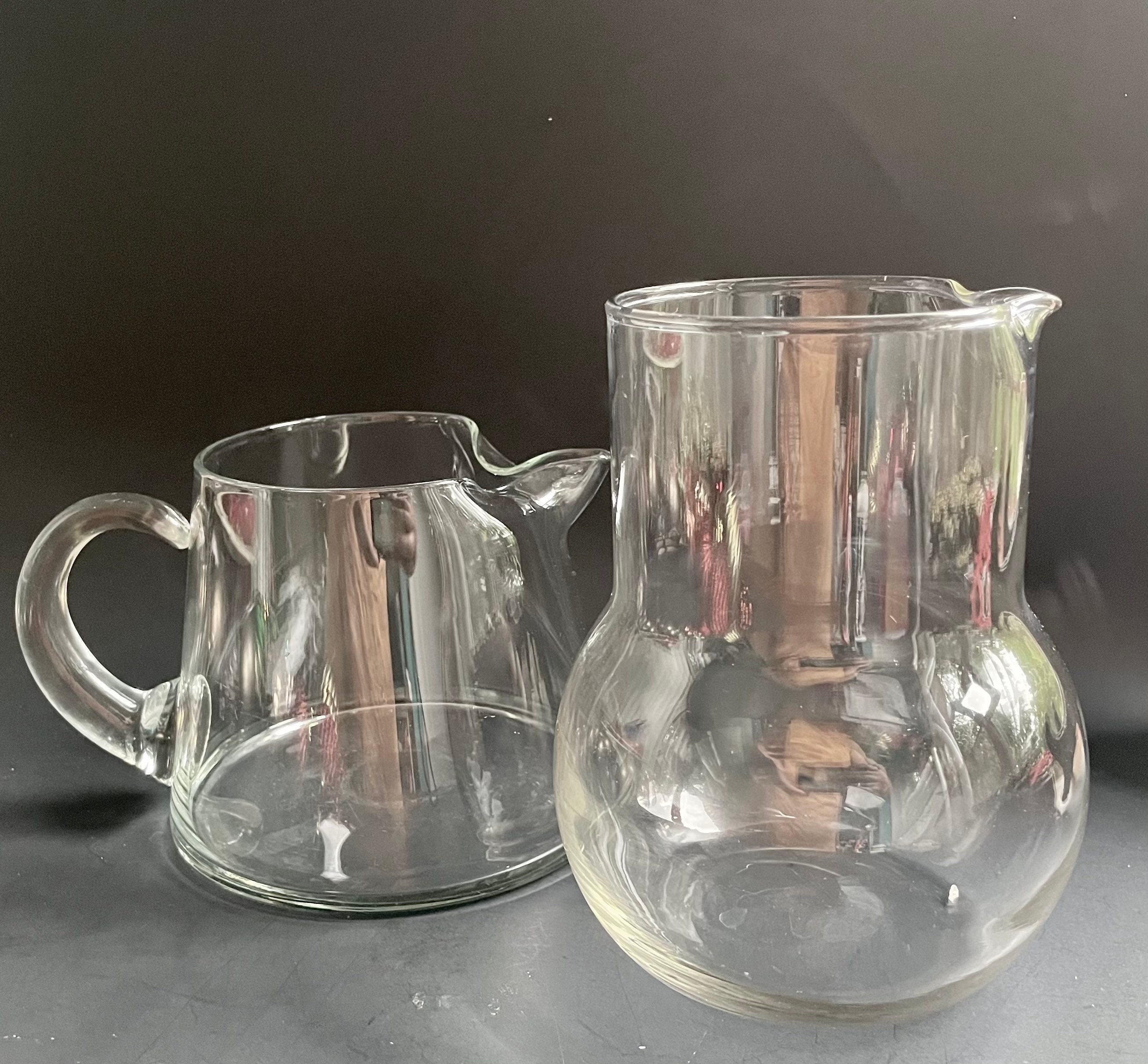 Vintage Clear Glass Pitcher with Raspberry & Leaf Design & Handle 8 Tall