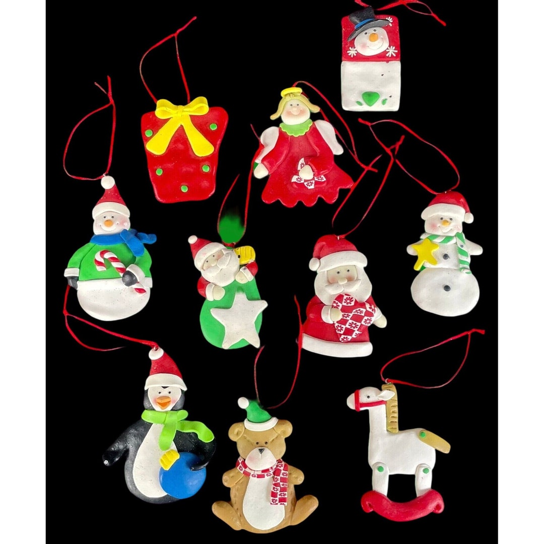 Polymer Clay Christmas Ornaments Set of 10 Pieces Including Santa