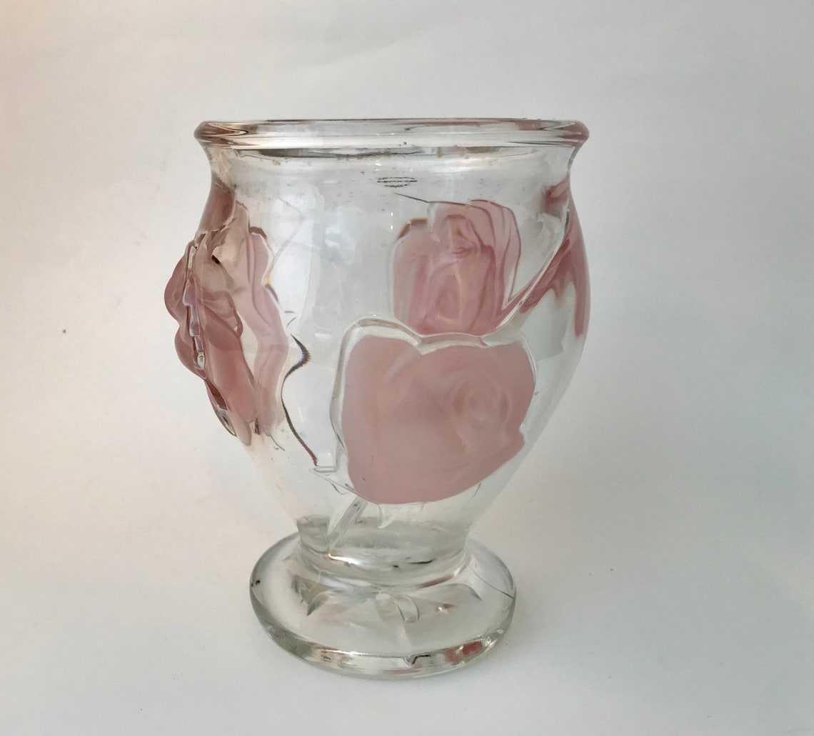 Vintage Raised Rose Glass Vase Teleflora Made in France Etsy