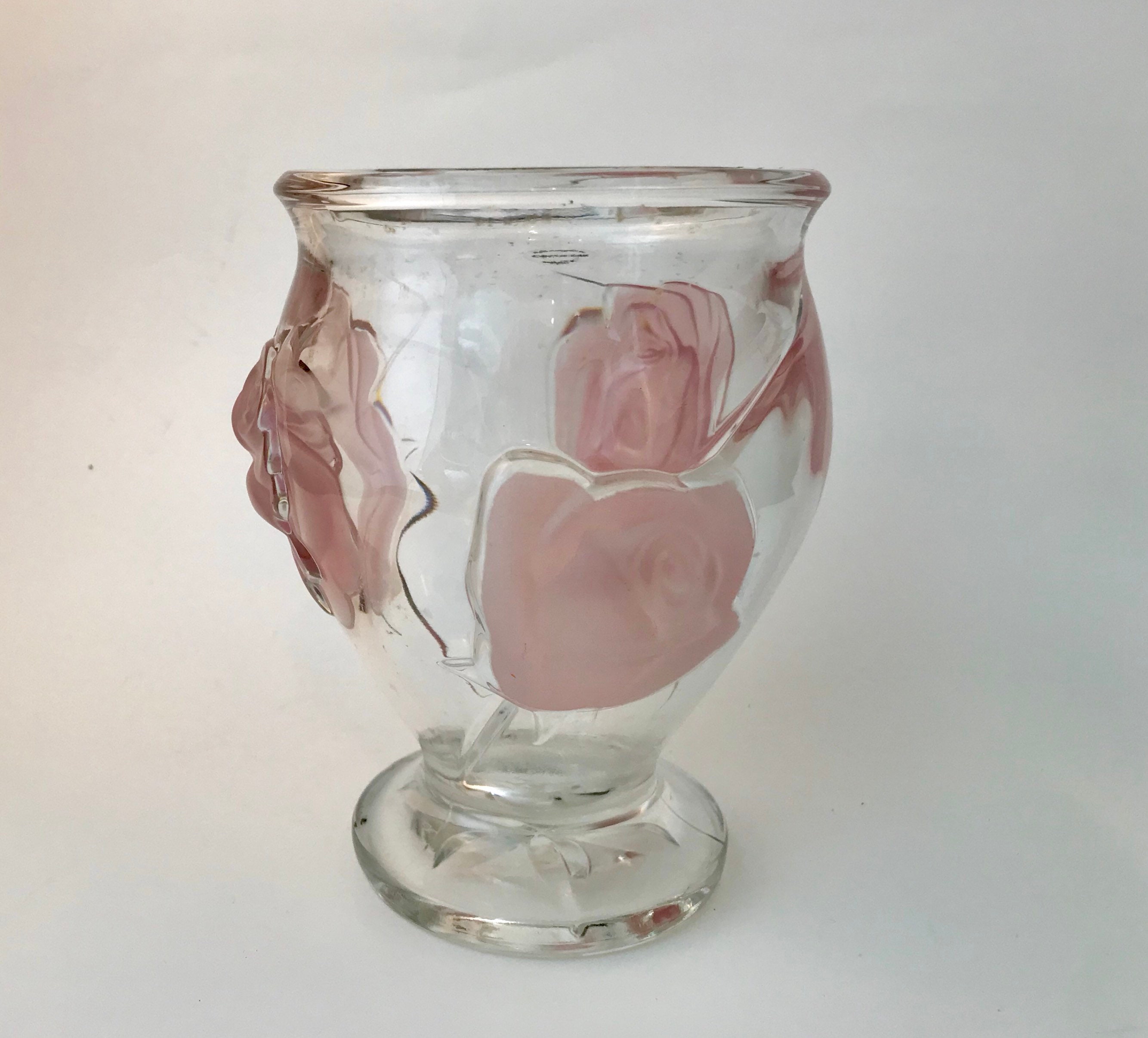 Made in France Vase with Frosted Roses and a Crystal Base