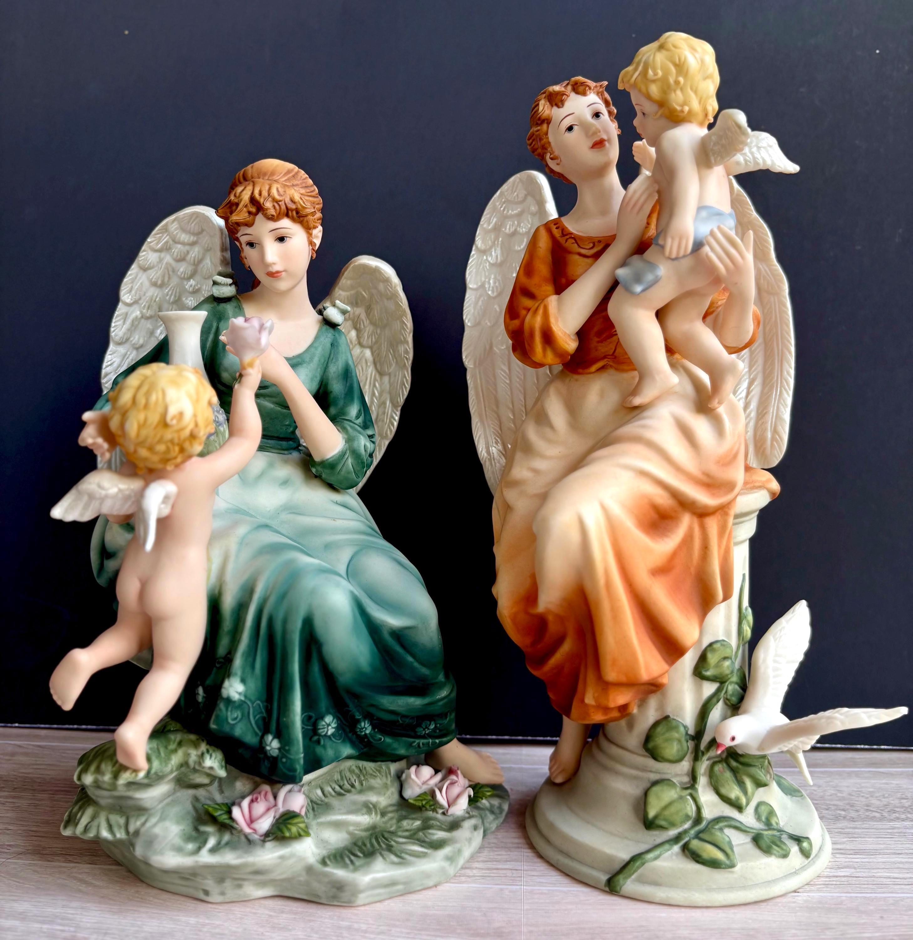 Vintage Hand-painted Porcelain Angels With Cherubs – Grandeur Noel