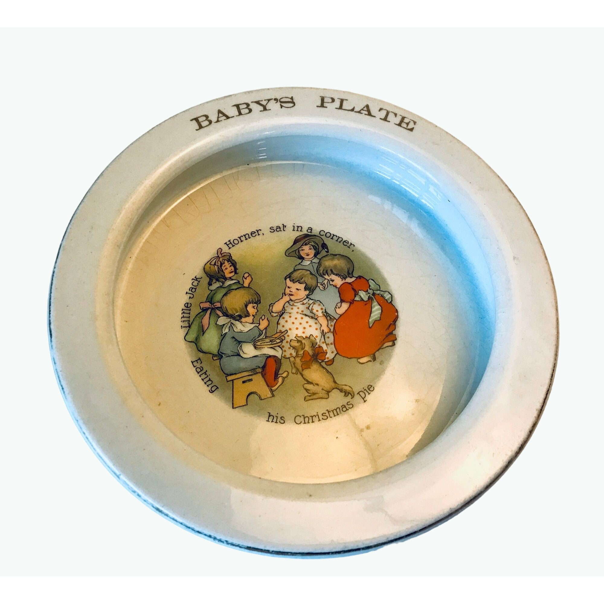 高速配送 Antique Baby Plate by Wellsville China Vintage Baby Dish 食器