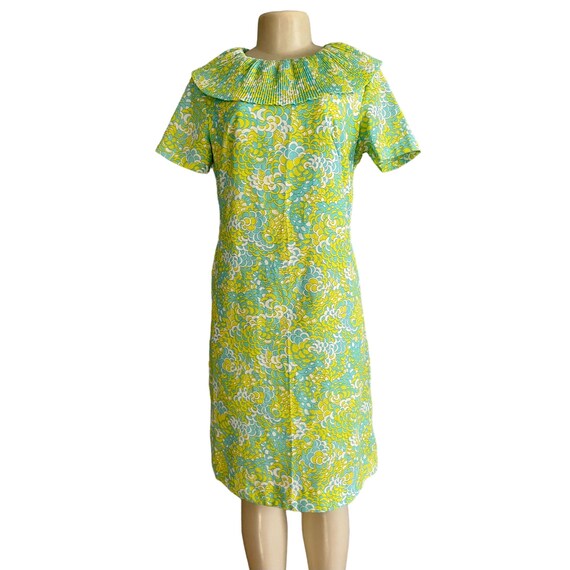 Vintage 60s dress With Ruffle Collar in yellow & … - image 4
