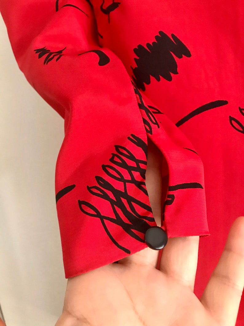 Vintage Liz Claiborne-klänning – Petite, storlek 2 XS, röd svart miniklänning med axelvaddar, 1990-talsmode. bild 8