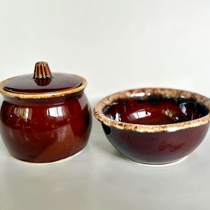 Vintage Hull Drip Glaze Sugar Bowl With Lid Brown & Bowl SOLD SEPARATELY Brown Oven Proof USA Pottery Signed 1970s Kitchen decor gift.
