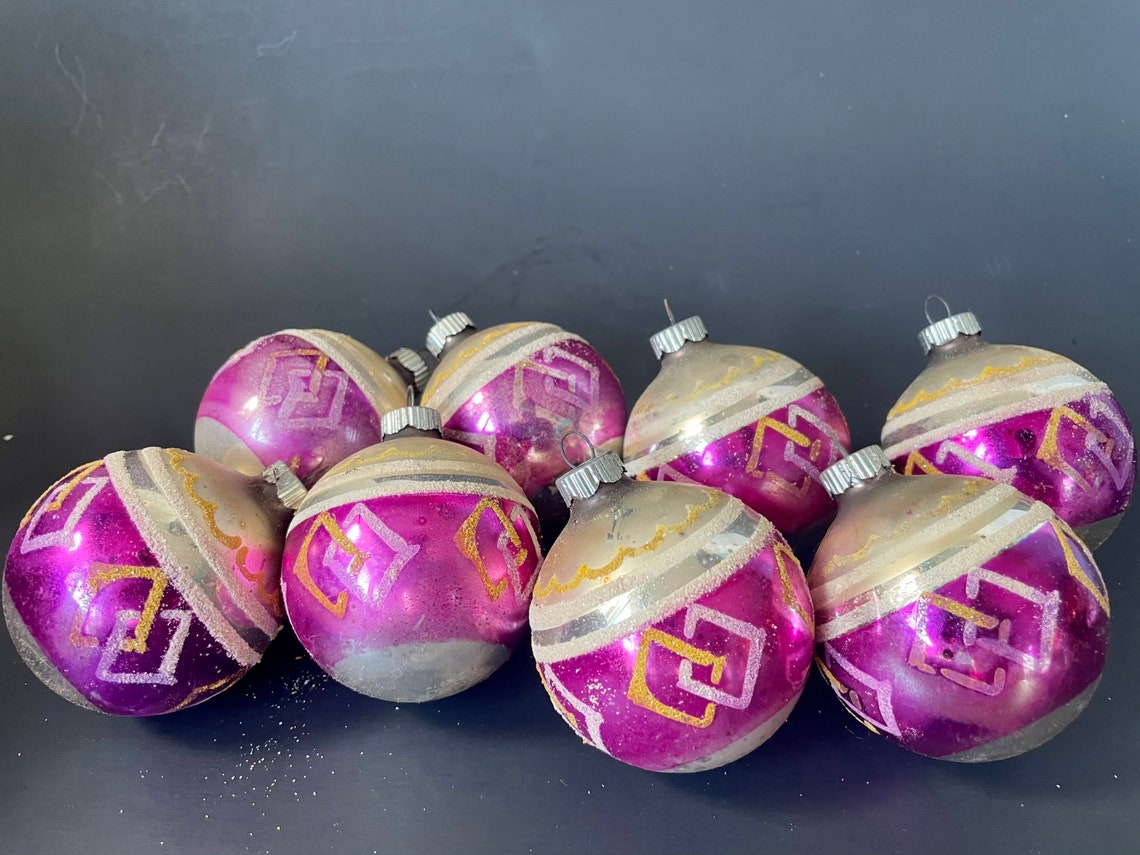 Vintage Mercury Glass Christmas Ornaments Set of 8 Om Silver Etsy
