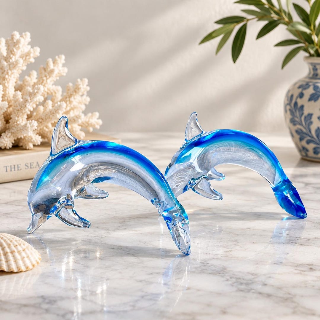 Vintage Marcolin Sardinia Crystal Dolphins – Blue Lead Crystal