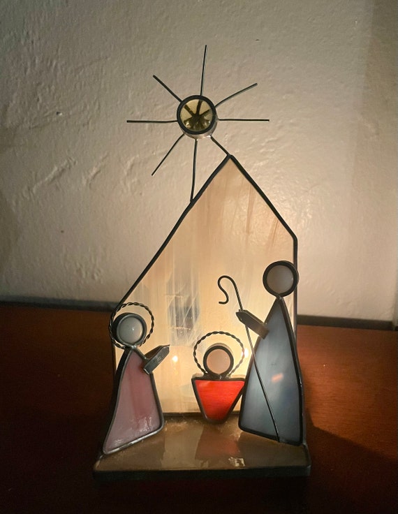 Stained Glass Nativity Set and Candle Holder 