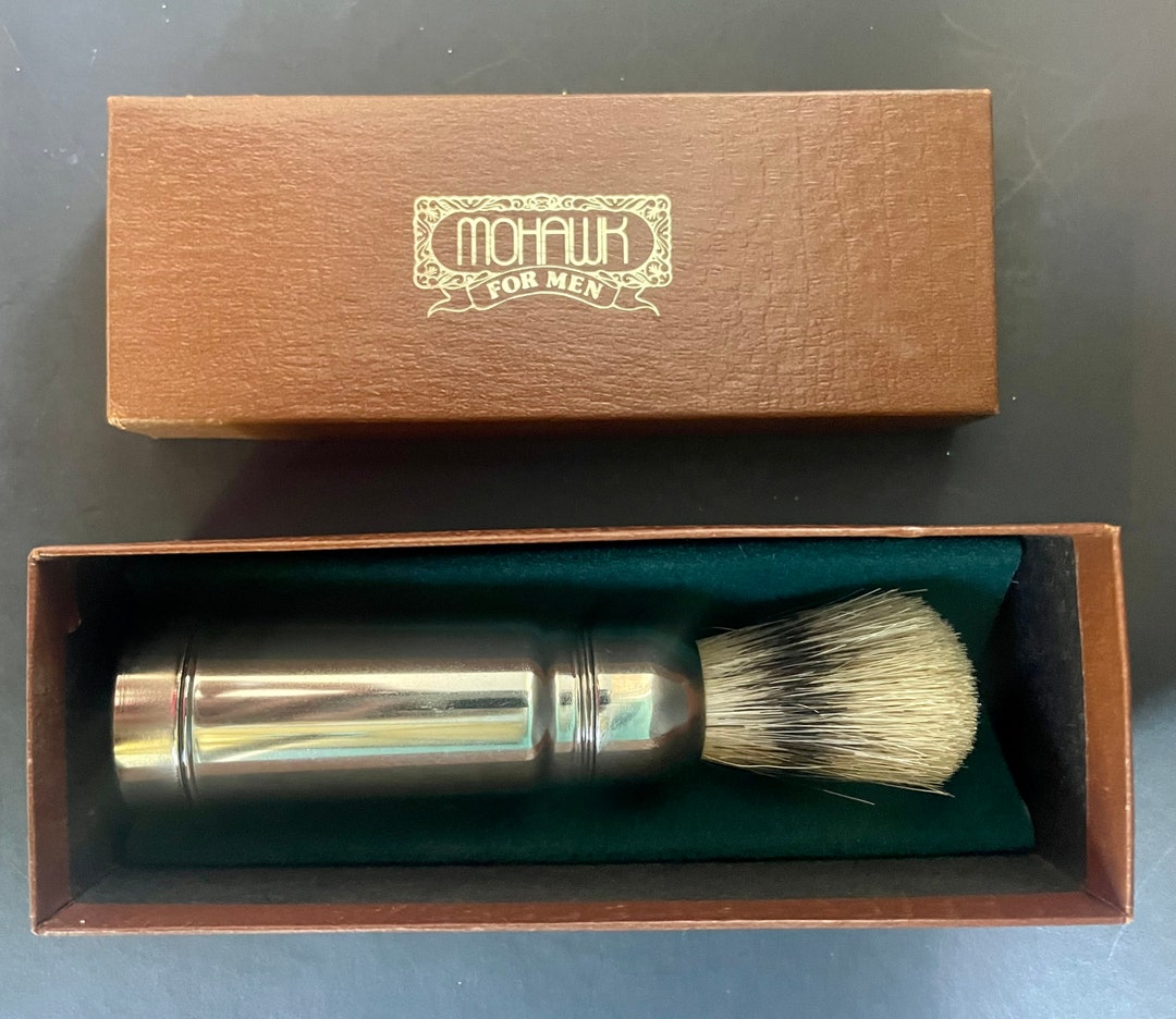 Vintage Mohawk Wet Shaving Brush Silvertip Hairs With Metal Handle That