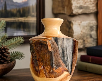 Vintage Live Edge Wood Vase by How's Your Aspen? - Rocky Mountain Handcrafted Rustic Burl Wood Vessel - 5.75" Tall