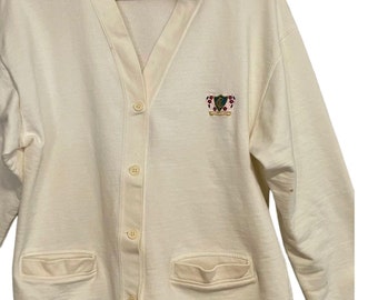 Vintage Calvin Klein Varsity Sports Sweater with CK crest size M off white 1960s midcentury Calvin Klein Varsity Sport Letterman Sweater 60.