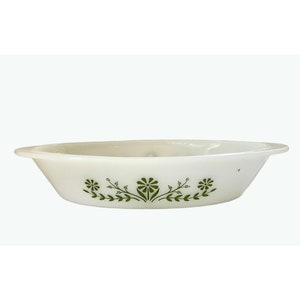 Vintage Glasbake Divided Casserole Dish – Green Floral Milk Glass, Oval Ovenware, Retro Kitchen Gift