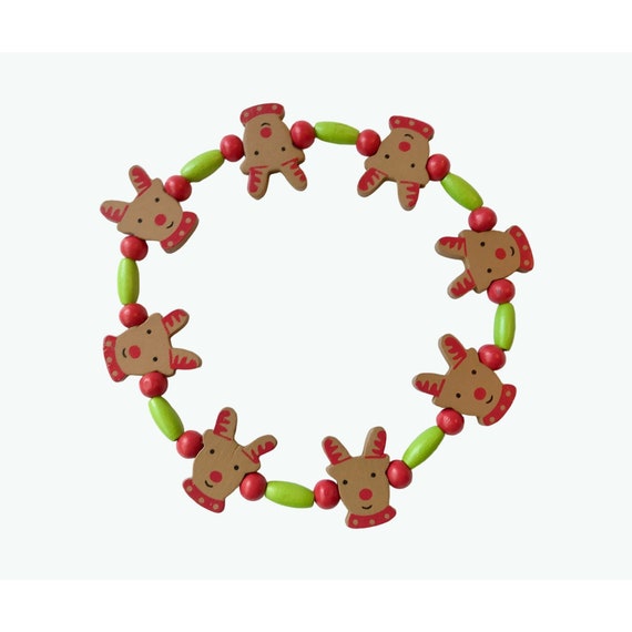 Vintage Wood Christmas Necklace of Rudolph Reinde… - image 2