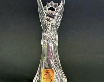 Vintage Bleikristall Crystal Angel Figurine Ornament w/ Original Tag - Germany 24% Lead Crystal -Angel Playing Flute