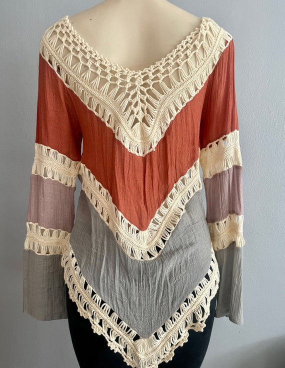 Vintage 1970s Cotton Gauze Blouse with Knitted Detail… Gem