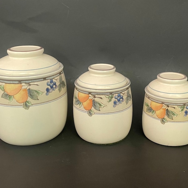 Vintage Mikasa Canisters Garden Harvest Intaglio SOLD SEPARATELY medium small mini CAC29 Malasya retro kitchen decor storage jar container.