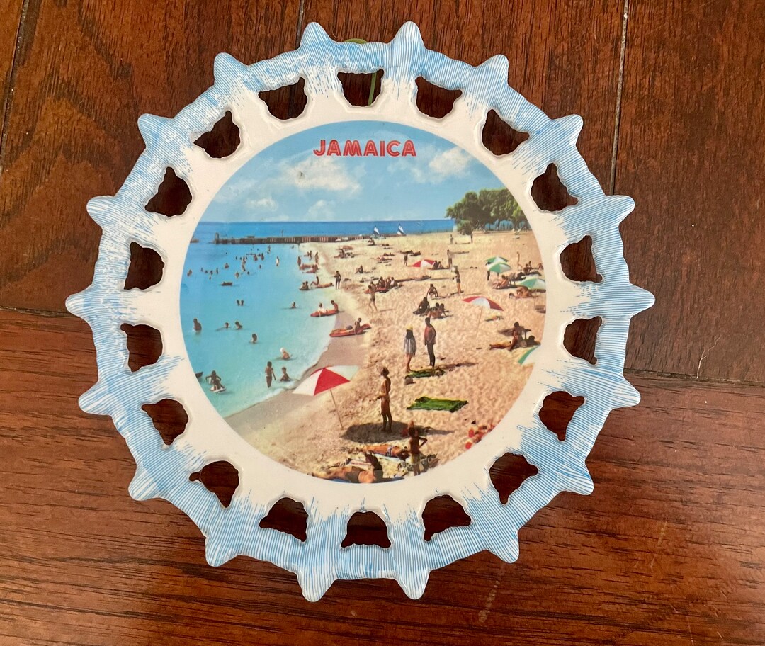 Vintage Jamaica Souvenir Plate in Blue & White With Cut Outs Etsy