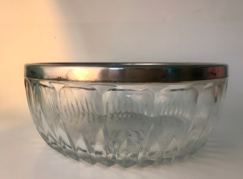 Vintage Cut Glass Bowl With Silver Plated Rim Mid Century Etsy