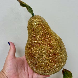 Oversized Beaded Pear Fruit 8 Inches SOLD INDIVIDUALLY Sugared Fruit Seasonal decor Holiday table Faux extra large Fruit gift READ descript.