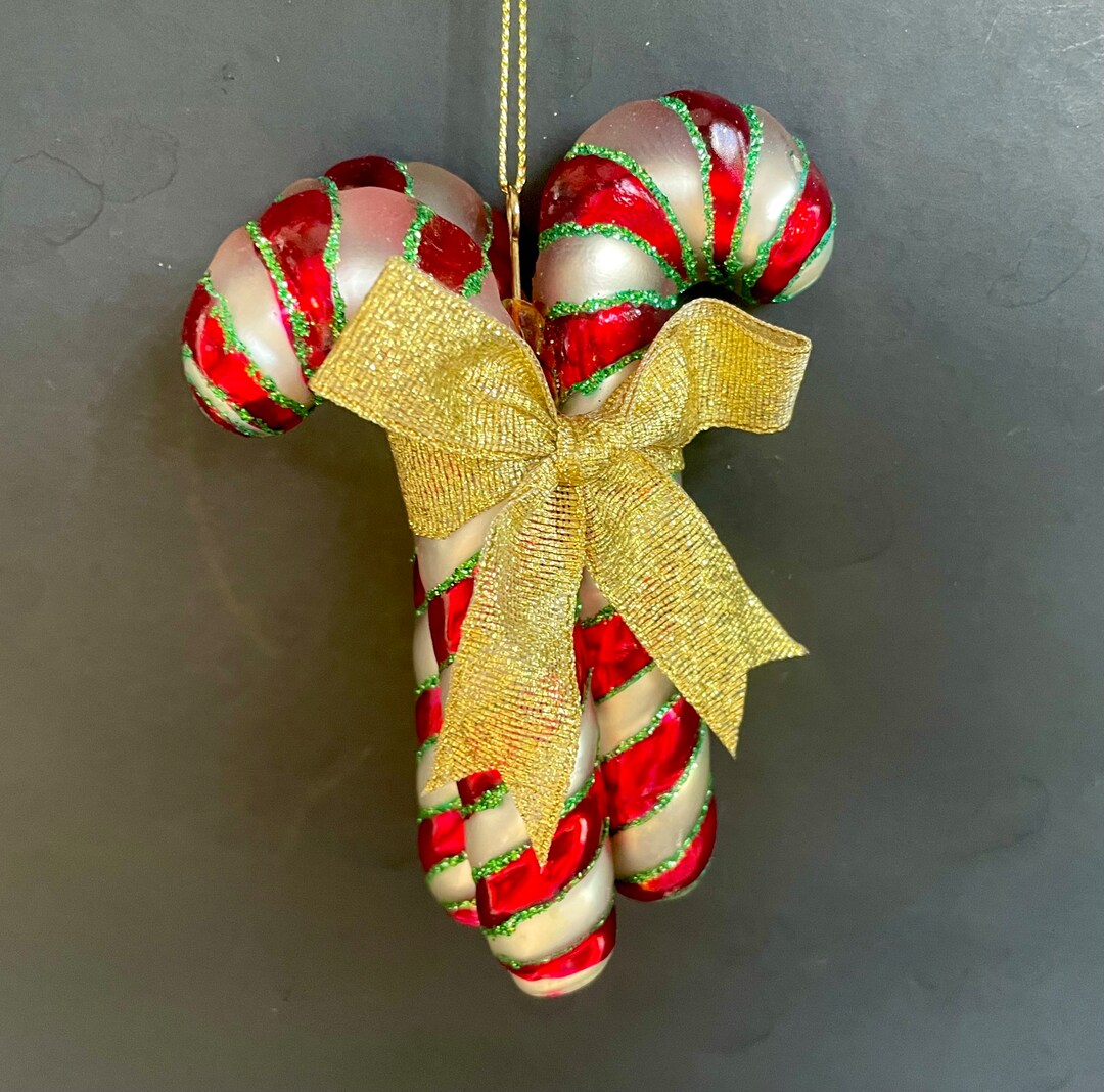 Candy Cane Glass Ornament 3 Candy Canes Attached Together Etsy