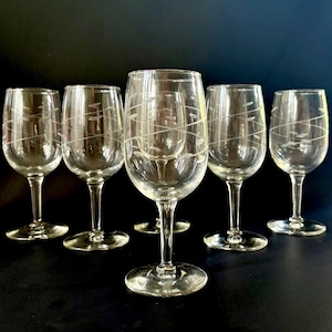 Vintage Libbey Glass “Interlude” Wine Glasses – Set of 6 – 6&quot; Midcentury Cut Glass Goblets with Smooth Stem – Barware & Decor Gift