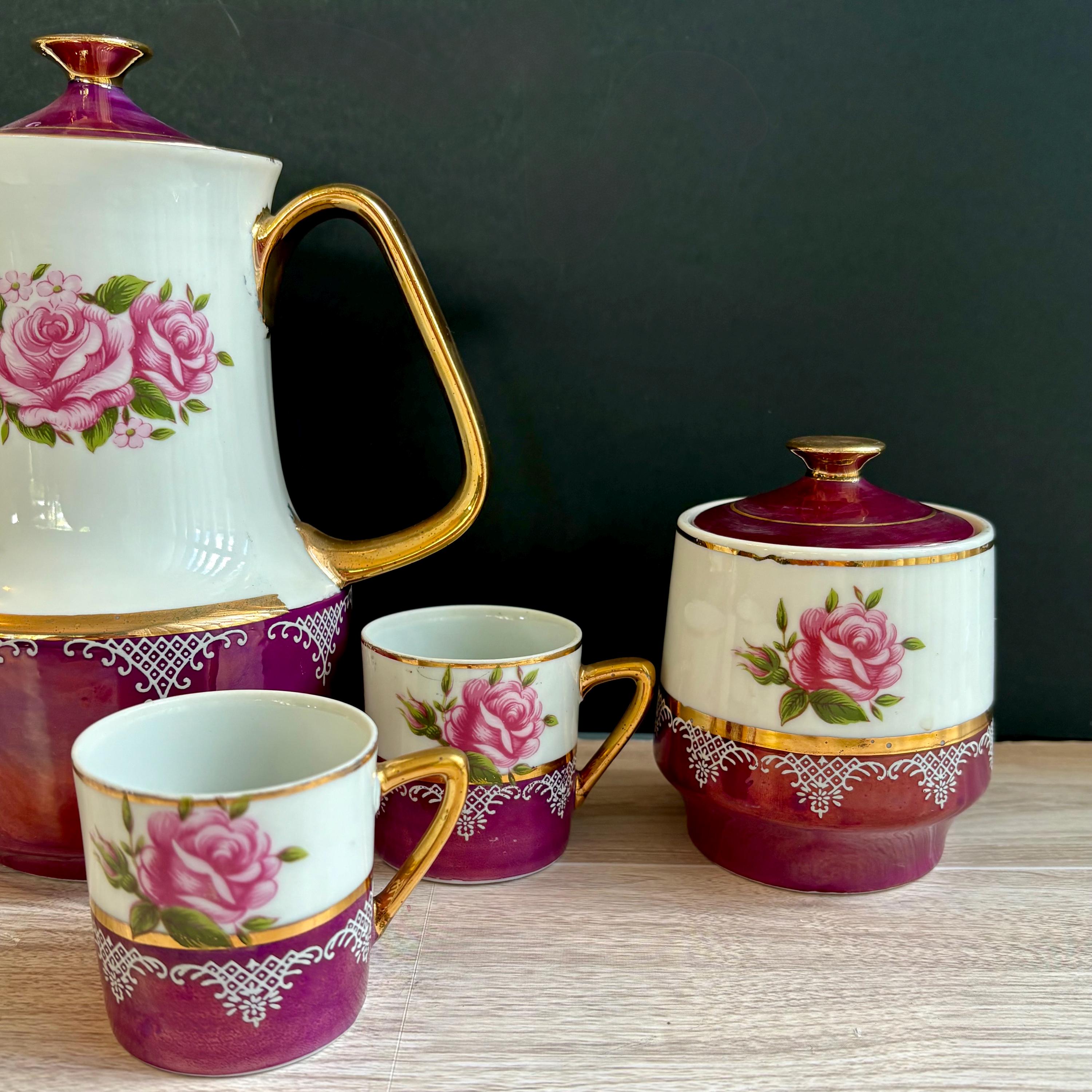 Vintage Coffee Set With Iridescent Purple & Gold Details by Vandel