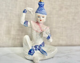 ヴィンテージタイの踊る仏像 – 青と金のディテールが施された虹色の