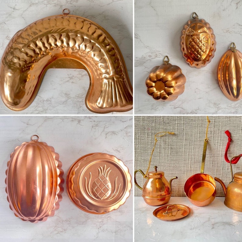 Vintage Copper Molds set of 3 Pineapple Ribbed Decorative Aspic Mold Wall Hangings Farmhouse Country Kitchen Cottage Kitchen decor gift. image 8