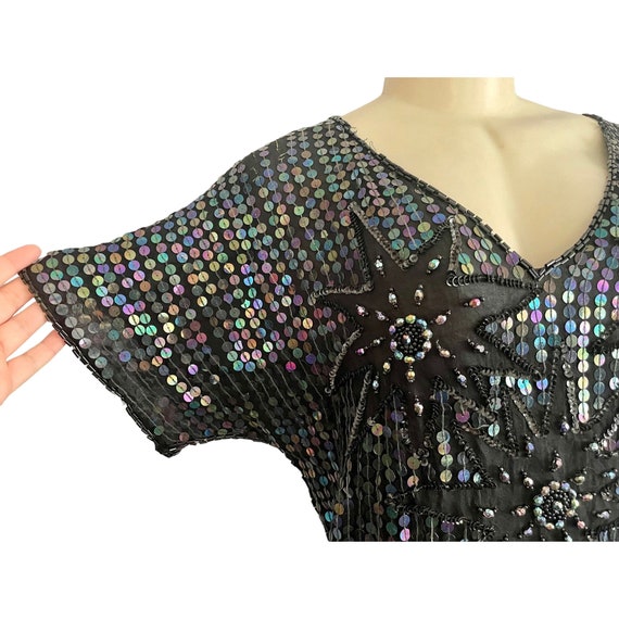 Vintage Silk Blouse with Sequins by Sarafino in B… - image 1