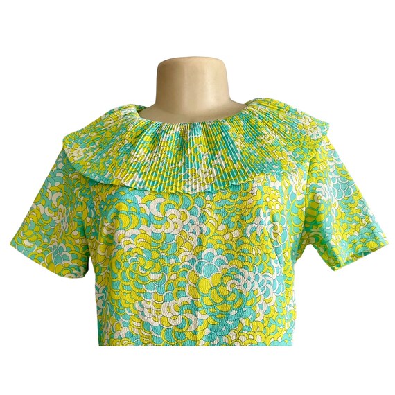 Vintage 60s dress With Ruffle Collar in yellow & … - image 3