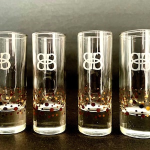 Vintage Baileys Shot Glasses – Set of 4 – Heavy Bottom with Gold Confetti Dots – Irish Cream Shooter Glasses – Barware & Home Bar Gift
