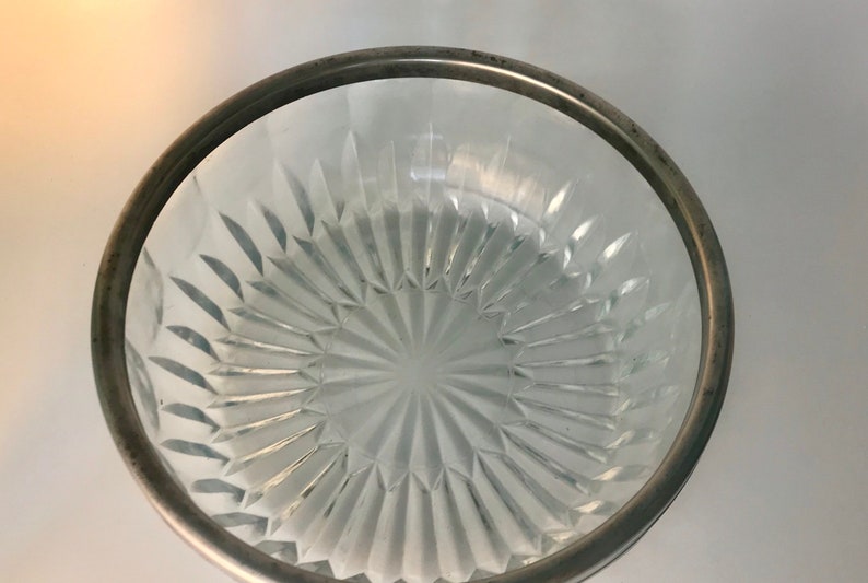 Vintage Cut Glass Bowl With Silver Plated Rim Mid Century Etsy