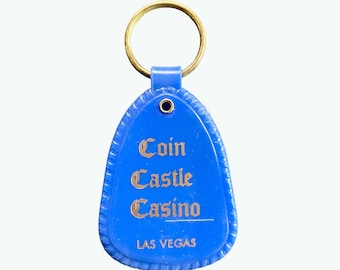 Vintage Coin Castle Casino Las Vegas Keychain – Blue Plastic with Initials MB – Collectible Souvenir Key Ring