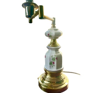 Vintage Swing Arm Table Lamp – White Ceramic with Grapevine Detail & Brass Base – Adjustable Retro Desk Light – No Shade – 16”