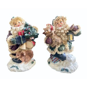 Vintage K’s Collection Santa Figurines Set of 2 • Resin St. Nick Figures with Gifts • Limited Edition Christmas Decor • 4.5&quot; Collectibles
