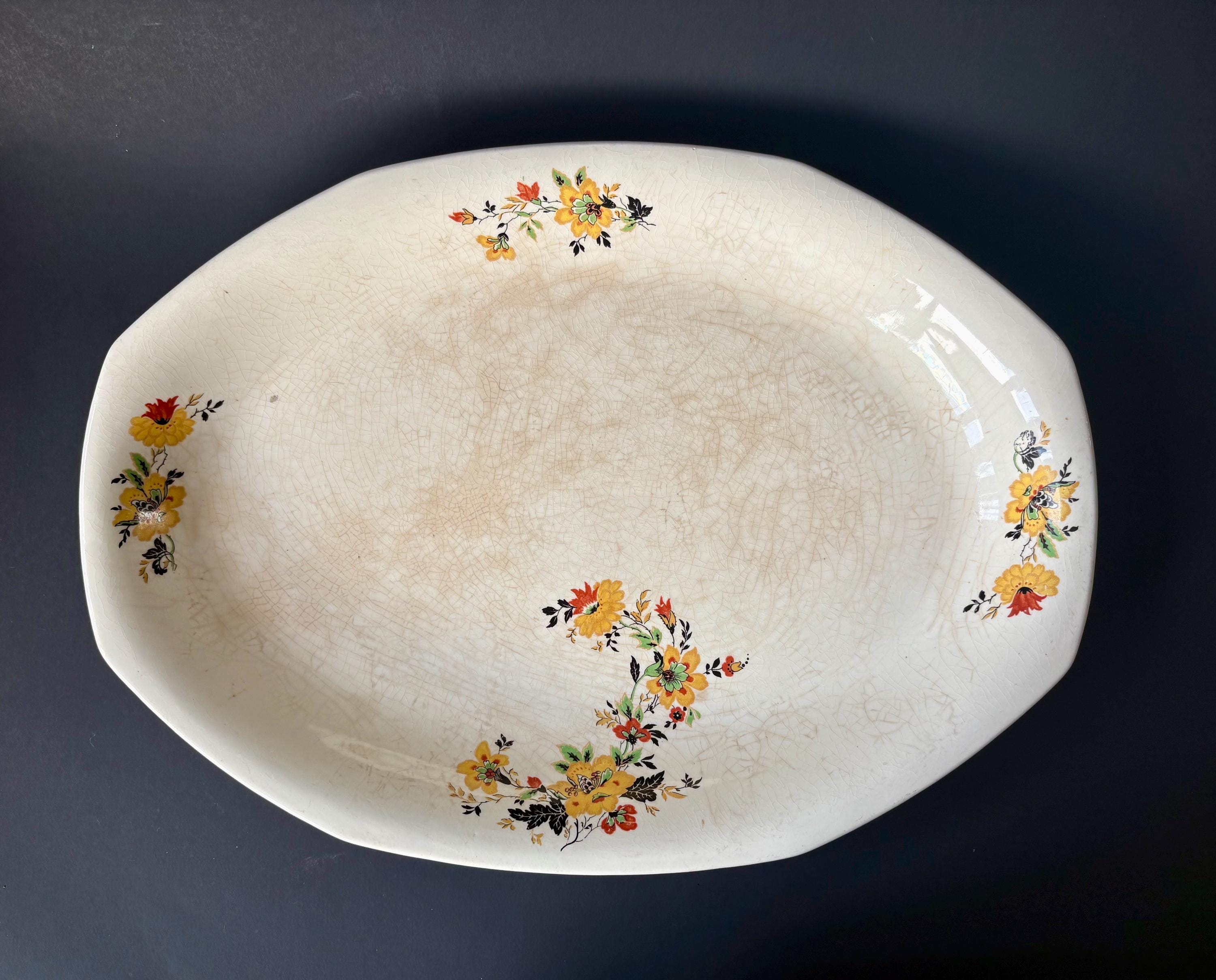 Antique Homer Laughlin Yellowstone Platter with Yellow Flowers 1920s Vintage Dinnerware Table Decor gift.
