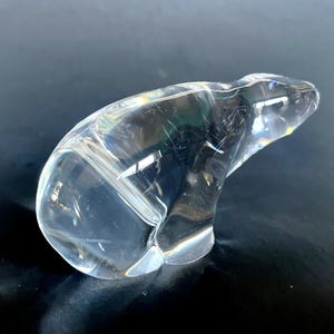 Vintage Hadeland Norway Glass Polar Bear Paperweight – Scandinavian Modernist Crystal Sculpture – Glass Animal Decor Gift
