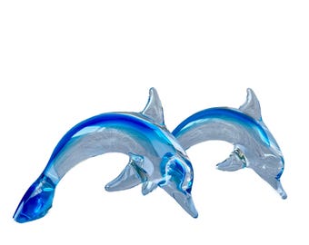 Vintage Sardinia Crystal Dolphins – Set of 2 by Marcolin – Blue